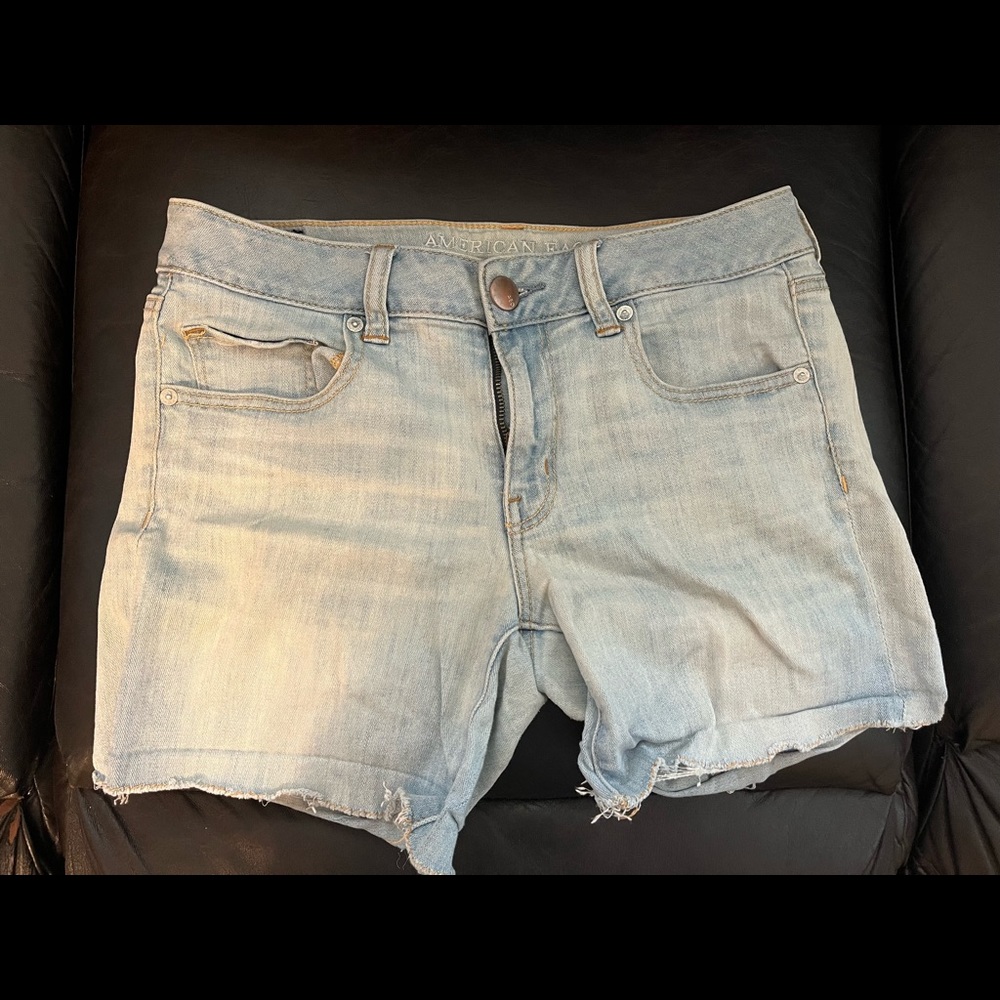 Light wash American Eagle jean shorts.